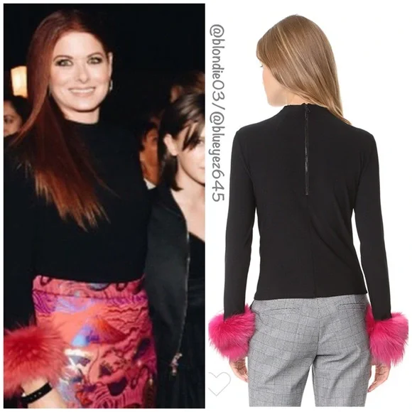 Alice + Olivia Haylen fur cuff mock neck blouse S - Picture 2 of 6